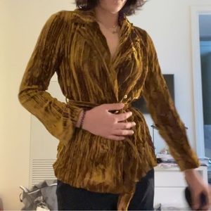 Designer dark yellow adjustable waist blouse velvet